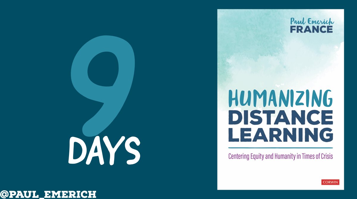 Nine days until Humanizing Distance Learning comes out!

Get your copy here: buff.ly/34FZXSI

#altedchat #buildhopeedu #elmusedchat #globalsped #oklaed #tg2chat #hacklearning #goalchat #teachnvchat #bcedchat #caedchat #oredchat