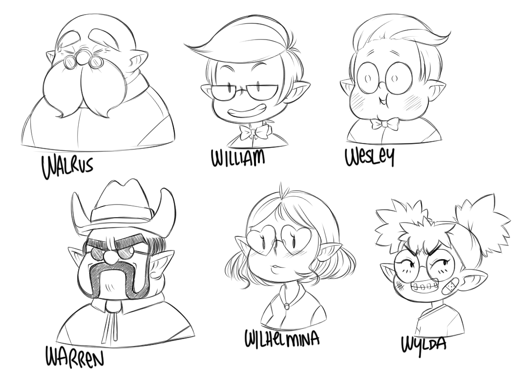 Some doodles of the Thwisp family (6 out of the 50 I will have to draw) and Willow with her Death Gaze 