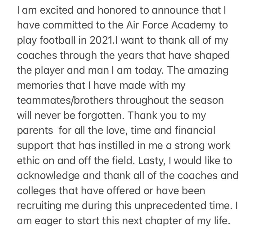 JacksonKohal's tweet photo. Committed to USAFA!!! 🔥🏈.                  @Coach_Thiessen @AF_Football @CoachLobotzke @AF_Falcons @cdaviksfootball #LetsFly https://t.co/EO2SUPXGot