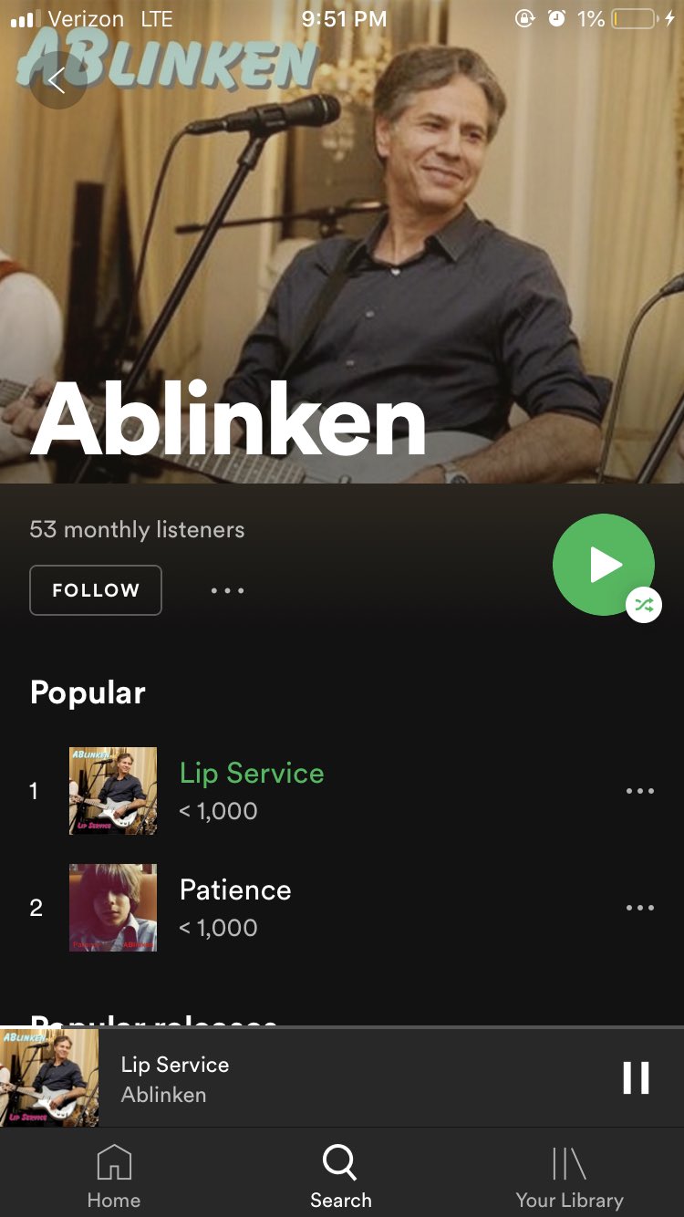 Jacob Rubashkin On Twitter Here Is Secretary Of State Designate Antony Blinken S Spotify Page H T Daveweigel Both Singles Are Pretty Generic Pop Rock In Keeping With Biden S Picks For Senior Level Positions