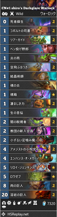 HS_WildDecks's tweet photo. CN#1 shiro's 自傷ウォーロック/Darkglare Warlock
↓DECKCODE↓
https://t.co/CF7Be461XJ
新カードの採用はない、旧環境そのままのリスト。 https://t.co/gsVFRuipGJ
