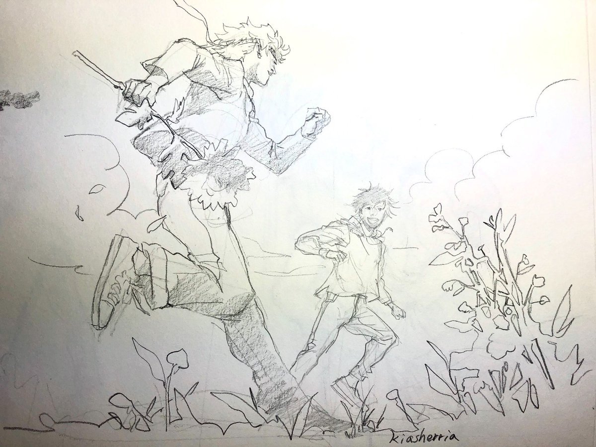 Some old doodle from a month ago. 
#jjba
Young Caesar &amp; Joseph
Little Jotaro and Kakyoin
And... that damn weird artist live around your neighborhood. 