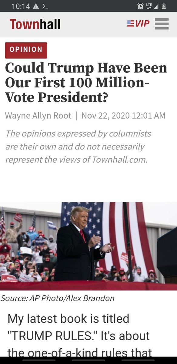 Townhall, one of the top supposedly mainstream conservative websites, is running an article claiming that Trump could've gotten 100 million votes, were it not for Dominion and the evil media. This mentality is why it took so long to rein in Sidney Powell.