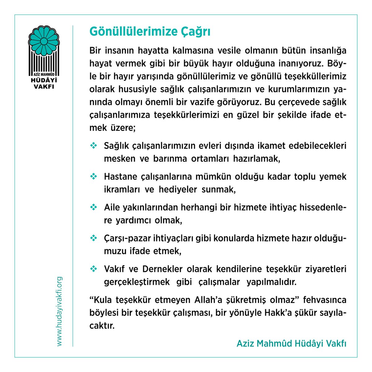 hudayivakfi's tweet image. Gönüllülerimize Çağrı:  hudayivakfi.org/gonullulerimiz…