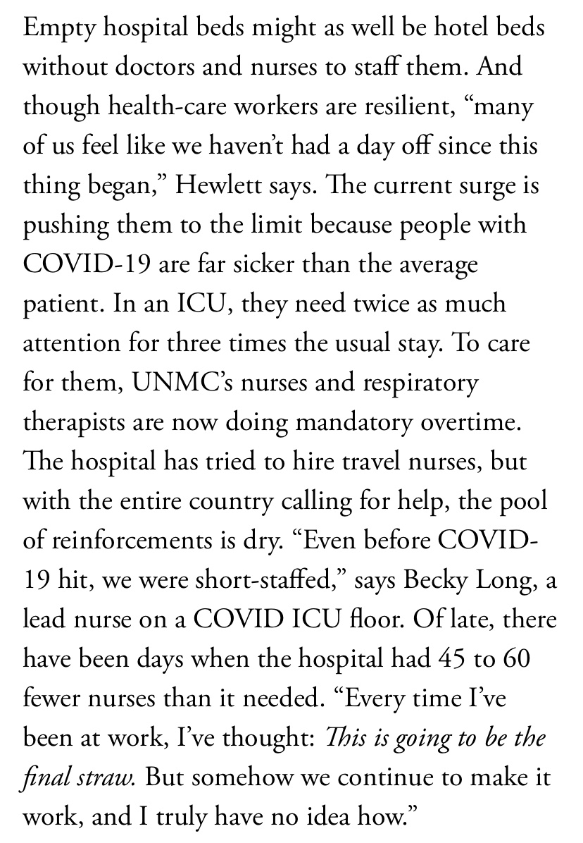 Ed Yong is not here (@edyong209) on Twitter photo I still see people reacting to the overwhelmed-hospital problem with “add more beds”.
Beds are worthless without healthcare workers, who are already burning out. THAT’S the ceiling. 
You can’t mass-manufacture nurses. 
Read:
➡️theatlantic.com/health/archive…
➡️theatlantic.com/health/archive… I still see people reacting to the overwhelmed-hospital problem with “add more beds”.
Beds are worthless without healthcare workers, who are already burning out. THAT’S the ceiling. 
You can’t mass-manufacture nurses. 
Read:
➡️theatlantic.com/health/archive…
➡️theatlantic.com/health/archive…