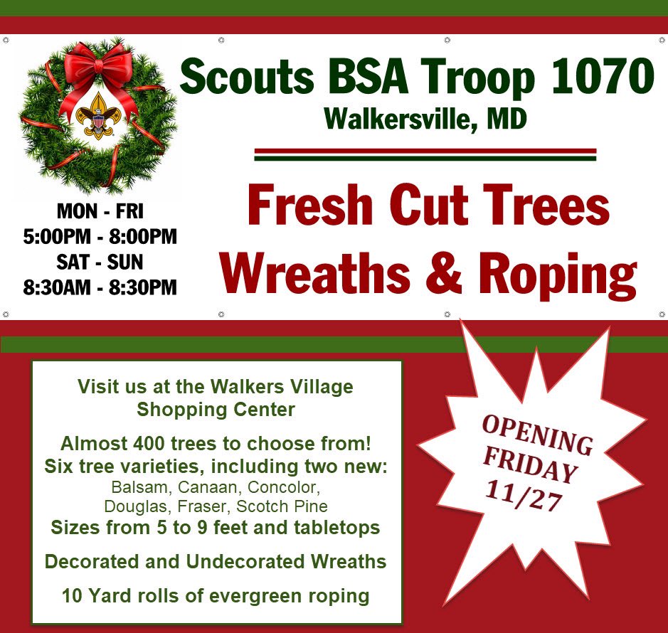 Troop1070's tweet photo. Come out and support our scouts in their annual fundraiser. The lot opens this Friday 11/27. We hope to see you there! https://t.co/5eybwtYvnv