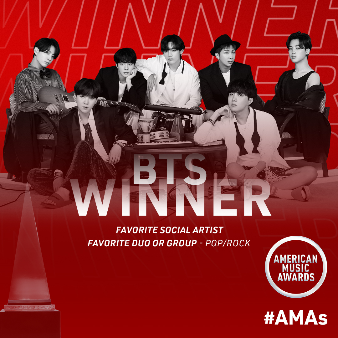 American Music Awards On Twitter Army You Did It Bts Twt Wins Favorite Social Artist And Favorite Duo Or Group Pop Rock At The Amas