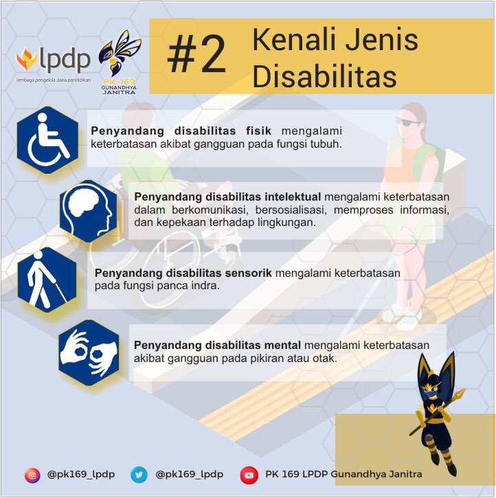 teeoul's tweet photo. Happy Monday
It’s day-2 PK 
Hari ini kenalan yuk sama beberapa jenis disabilitas di sekitar kita.
Let’s spread the awareness!!
⁦@LPDP_RI⁩ ⁦@pk169_lpdp⁩
#LPDP #PK169 #GunandhyaJanitra #LebahUntukNusantara #DiriUntukNegeri #SDMUnggulIndonesiaMaju #AkuPastiMengabdi https://t.co/FxjfhYgylO