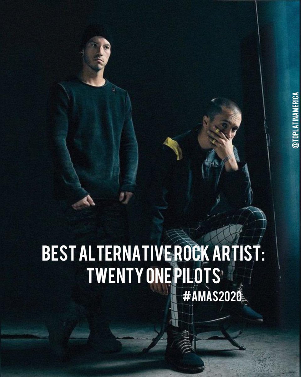 TOPLatinAmerica's tweet image. .@TwentyOnePilots acaba de ganar en la categoría de mejor artista de rock alternativo en los #AMAs2020. ¡Felicidades! 🎉 
Cómo dato curioso este es su tercer premio de los #AmericanMusicAwards hasta la fecha.