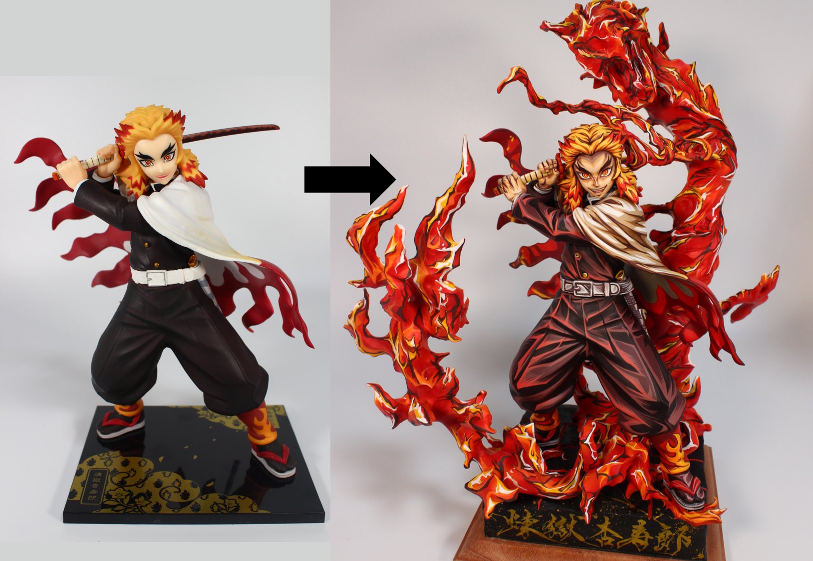 Maマン フィギュア筆塗りペインター 煉獄さんフィギュア Before After 筆塗りです 鬼滅の刃 煉獄杏寿郎 Maマン フィギュア筆塗りペインター 煉獄さんフィギュア Before After 筆塗りです 鬼滅の刃 煉獄杏寿郎