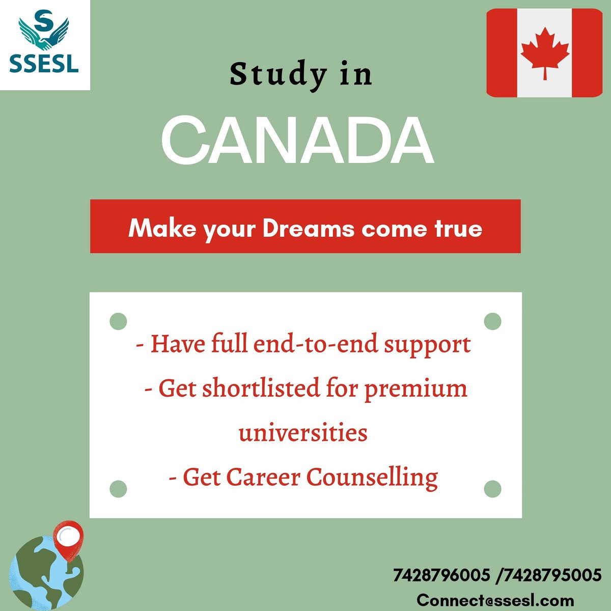 SSESL2's tweet photo. STUDY IN CANADA

Make your Dreams come true!

- Have Full end-to-end support

Contact SSESL now
7428796005 /7428795005

Connect@ssesl.com

Or Visit
https://t.co/zz3okWQCRw

#ssesl #studyabroad #studyincanada #canadauniversity #foriegnuniversities https://t.co/Au2qQochUM