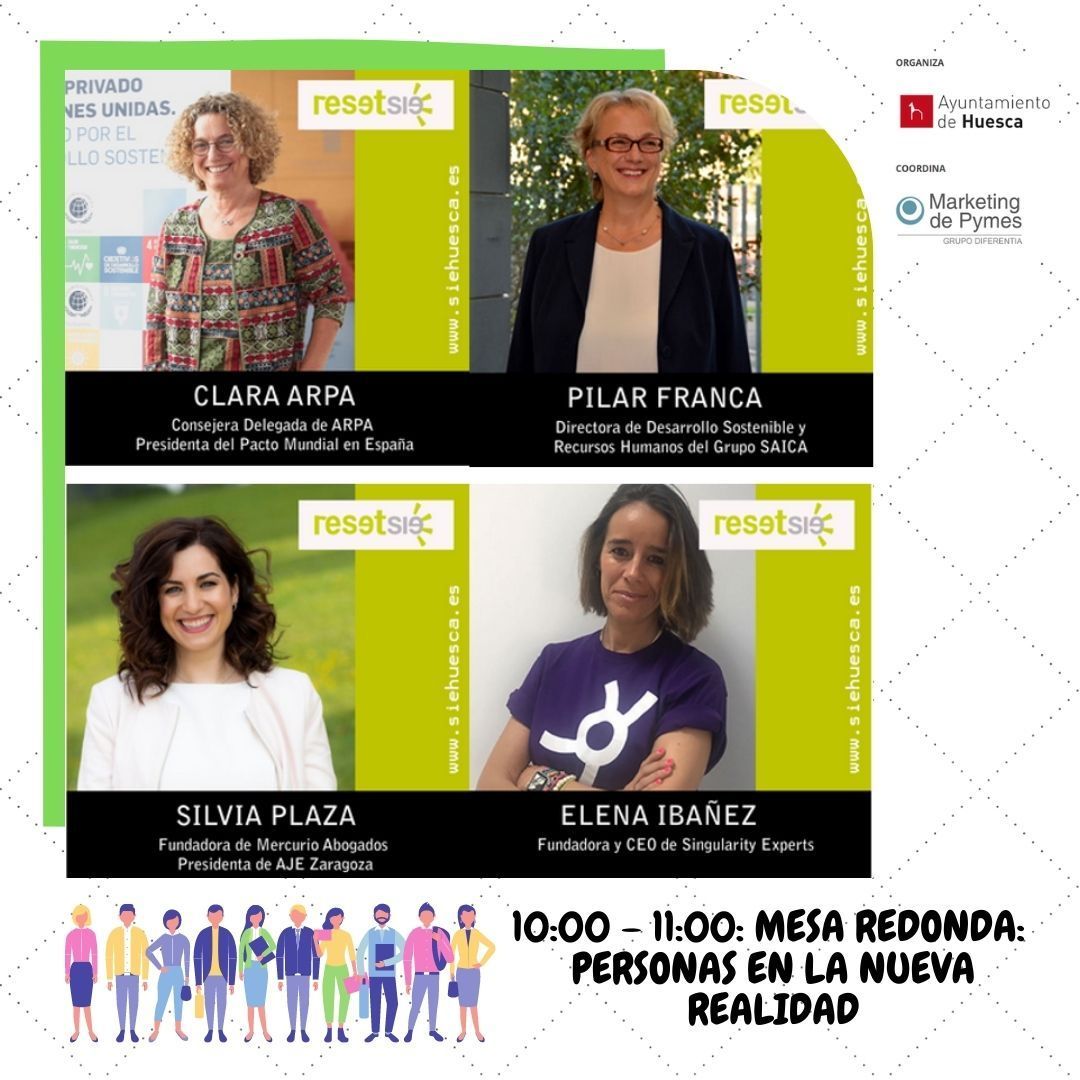 FEGPHuesca's tweet photo. RESET SIE 2020, viernes 26, 10 h.: mesa redonda PERSONAS EN LA NUEVA REALIDAD. ¿El mayor activo de una empresa? Los recursos humanos. @Singularity_Ex @claraarpa @SilviaPlazaTej @SaicaGroup_es Inscríbete en https://t.co/ygkajvcVaO #SIE2020 @SIEHuesca @CampusHuesca https://t.co/NaQ0AP9ROS