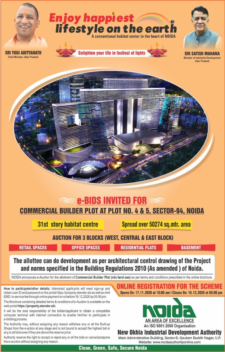 noida_authority's tweet photo. NOIDA invites e-bids for Commercial Builder Plot at plot numbers 4 and 5, Sector-94, Noida.
All details are available at https://t.co/3TGCXSB32n
#BuildUpNoida
@UPGovt @CMOfficeUP https://t.co/U4xZ89NERA