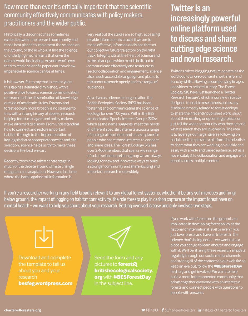 WoodEcology's tweet photo. Really excited to have my article featured in the beautifully produced @TheICF magazine this month discussing the importance of #SciComm across #Forest #Science &amp; our #BESForestDay initiative @BESFoests to bridge the gap between #Science, #Policy, #Practice &amp; the #Public. https://t.co/BdsuaNnWSN