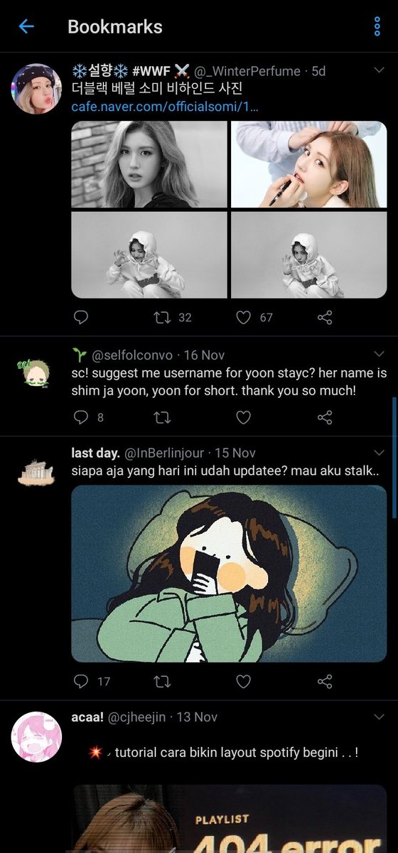 16. ngobrol terus, deketin terusssss.17. merenung, nyari jalan keluar.18. ya gapapa, itu hak mereka. asalkan adil aja (?) 19. pdkt in oa oe20. ss bookmark 4x