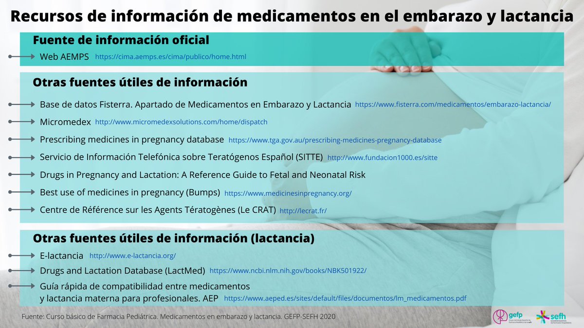 sefh_'s tweet photo. 🤰🏻💊Recursos útiles para consultar información sobre medicamentos tanto en el #embarazo como la #lactancia
Más info en el Curso básico de Farmacia Pediátrica de @GEFP_SEFH @sefh_ https://t.co/OKR3paCKDP