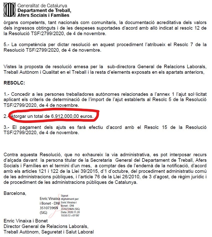 emmapagesbru's tweet photo. Bon dia Conseller @ChakirelHomrani, com és que, si el pressupost del polèmic ajut als autònoms que es va esgotar en un matí era de 20.000.000 € només n’heu atorgat 6.912.000? És menys de la meitat! @treballcat @jcanadellb @QuicoSalles @324cat @rac1 @VilaWeb @agenciaacn https://t.co/AKWnX15Bw2