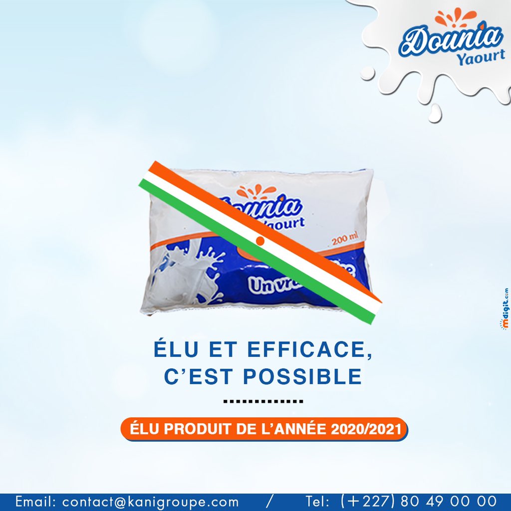 KaniGroupeSarl's tweet image. [UN COUP KO ] 🥊🙂
ÉLU PRODUIT DE L’ANNÉE 2020 ✅

Dounia yaourt, un vrai délice 😋

☎️Contacte-nous au : 80 49 00 00 

#Dounia #produitslaitiers #Niger