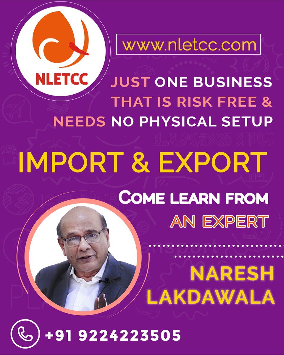 NLETCCeximp's tweet photo. LEARN EXPORT IMPORT and reach out to the whole world and make money in a very assured way!
β
Online Course by Mr Naresh Lakdawala - Speaker and Guest Faculty at World Trade Centre
#nletcc #nareshlakdawala #import #export #MakeInIndia #workfromhome #mondaythoughts #mondaymagic https://t.co/pRZ4BSZywE