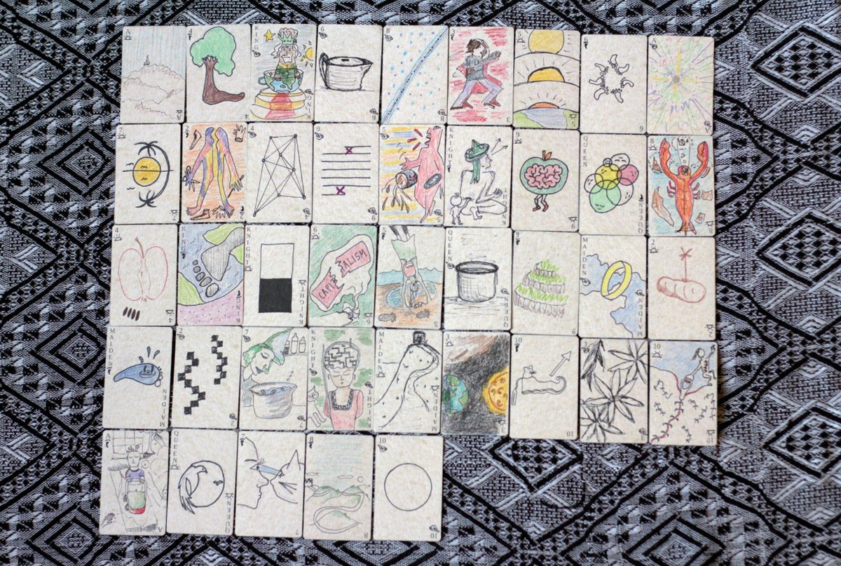 4/ Week 4Each person in the peer group takes their turn to run a fortnightly meetup. Kind of like a workshop relay.Meetups come in every shape and shade. The  of meetups (for me) was Lawrence’s 'create our own Tarot deck' workshop, dubbed by  @maxfyfe as ‘The Mind Blower’.