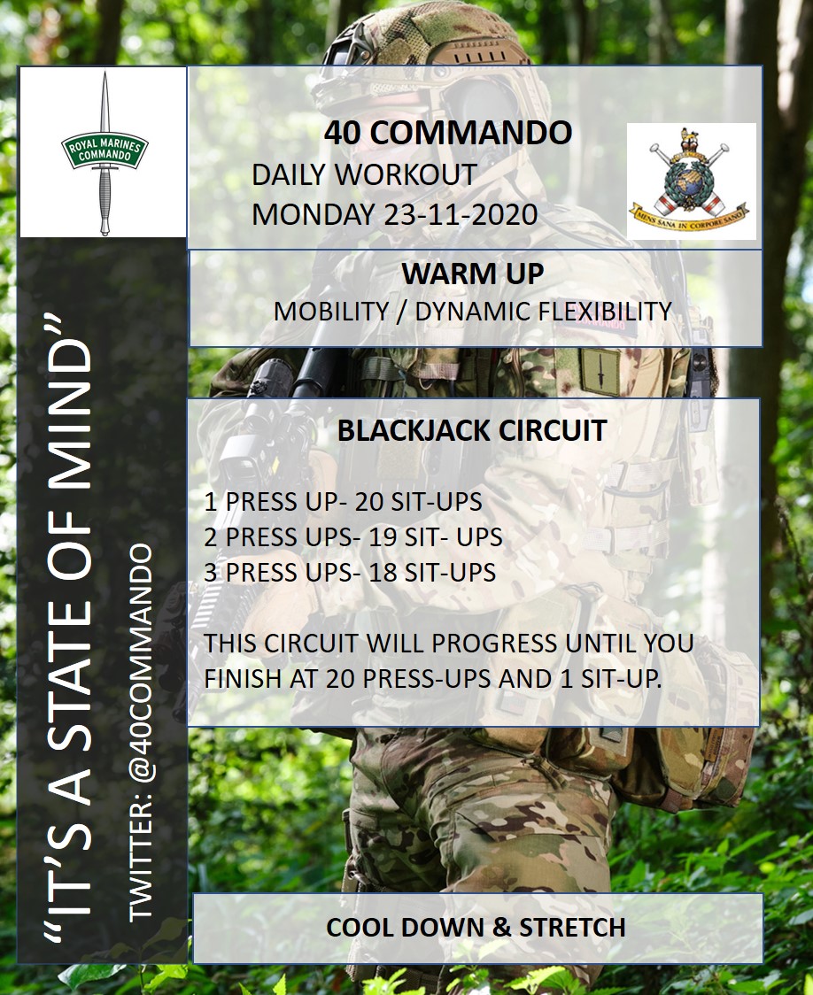 40commando's tweet image. Simple to follow but not as easy to complete.

This #lockdownphys circuit alternates between sit ups and press ups. 

If you're struggling then record a progress marker to allow a recovery period or set a challenge to beat next time you attempt it.