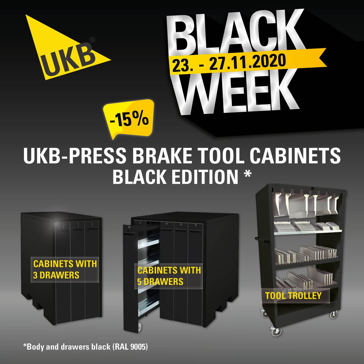 ukbgmbh's tweet photo. BLACK WEEK 23. - 27.11.2020 ⏱
Discover our UKB-Press brake tool cabinets - BLACK EDITION. Order now: ►https://t.co/o5hnNg7zJ1

#ukbgmbh #ukbtools #pressbraketools #pressbraketooling #pressbrake #abkantwerkzeuge #abkantwerkzeug #abkantpresse #biegemaschine #blechbearbeitung https://t.co/XHcJffSQjD