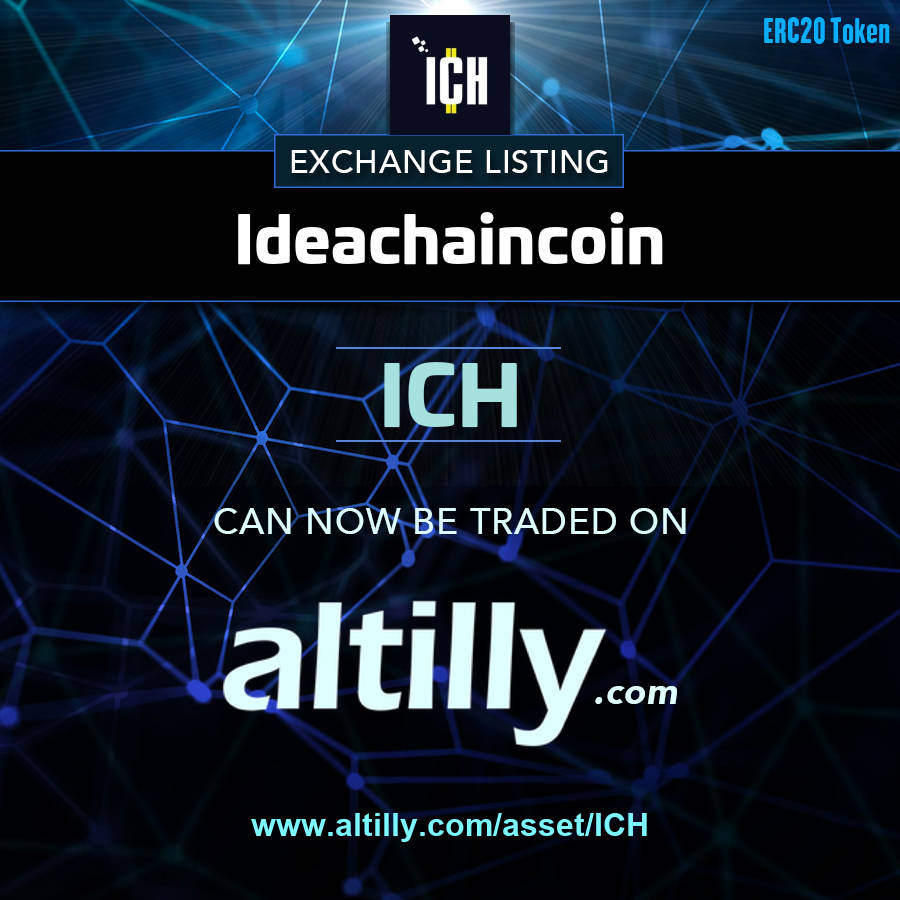 altillycom's tweet photo. We are proud to announce that #Ideachaincoin ( $ICH ) @ideachaincoin1 can now be traded on #Altilly.

Happy trading!

https://t.co/H51mS8tf9S https://t.co/pn9o0yMs6C