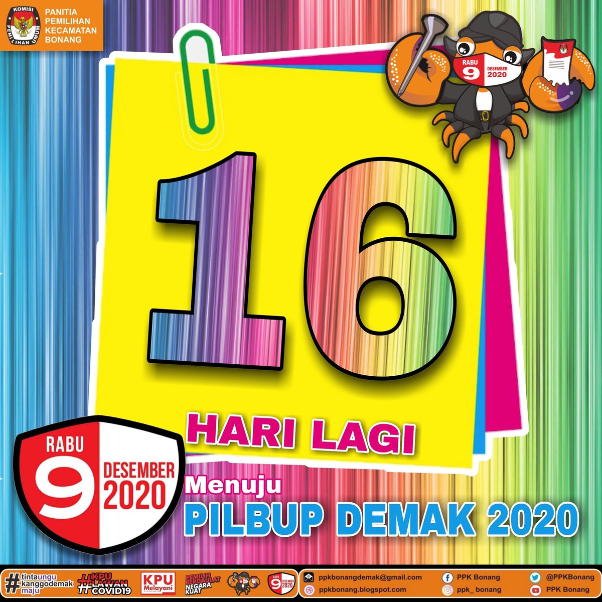 PPKBonang's tweet photo. 16 Hari hitung mundur menuju Pemilihan Bupati dan Wakil Bupati Demak Tahun 2020.
Jangan lupa yaaa 9 Desember 2020!
Nyoblosss..!!

#tintaungukanggodemakmaju
#sukseskanpilbupdemak2020
#pemilihberdaulatnegarakuat
#pilbupdemak2020
#kpulawancovid19
#kpudemak2020
#ppkbonang
#countdown https://t.co/oICWiIumqD