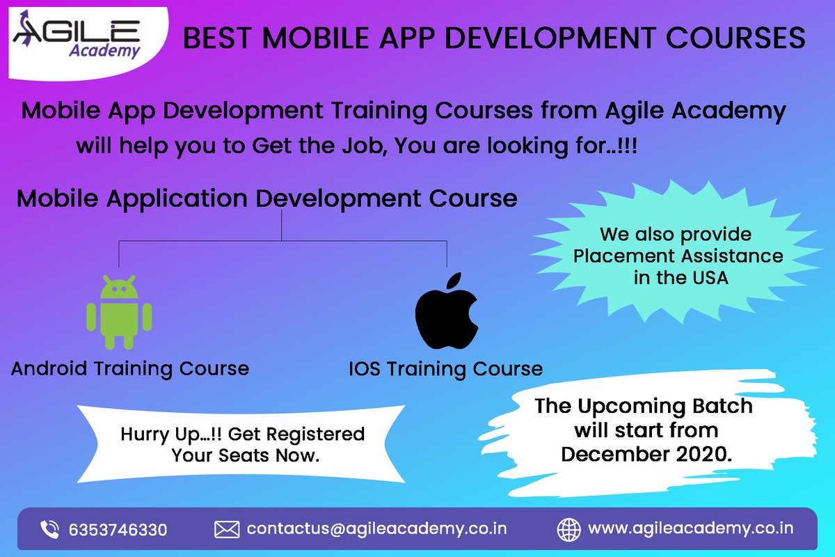 AgileAcademy_'s tweet image. Shape Your #career in #MobileAppDevelopment at Agile Academy. Learn #MobileAppDevelopmentCourse from a very Basic to Advanced Level along with Practical Knowledge. Our new Batch will start in December 2020. To know more details, call at 6353746330 or visit bit.ly/2P18SnJ