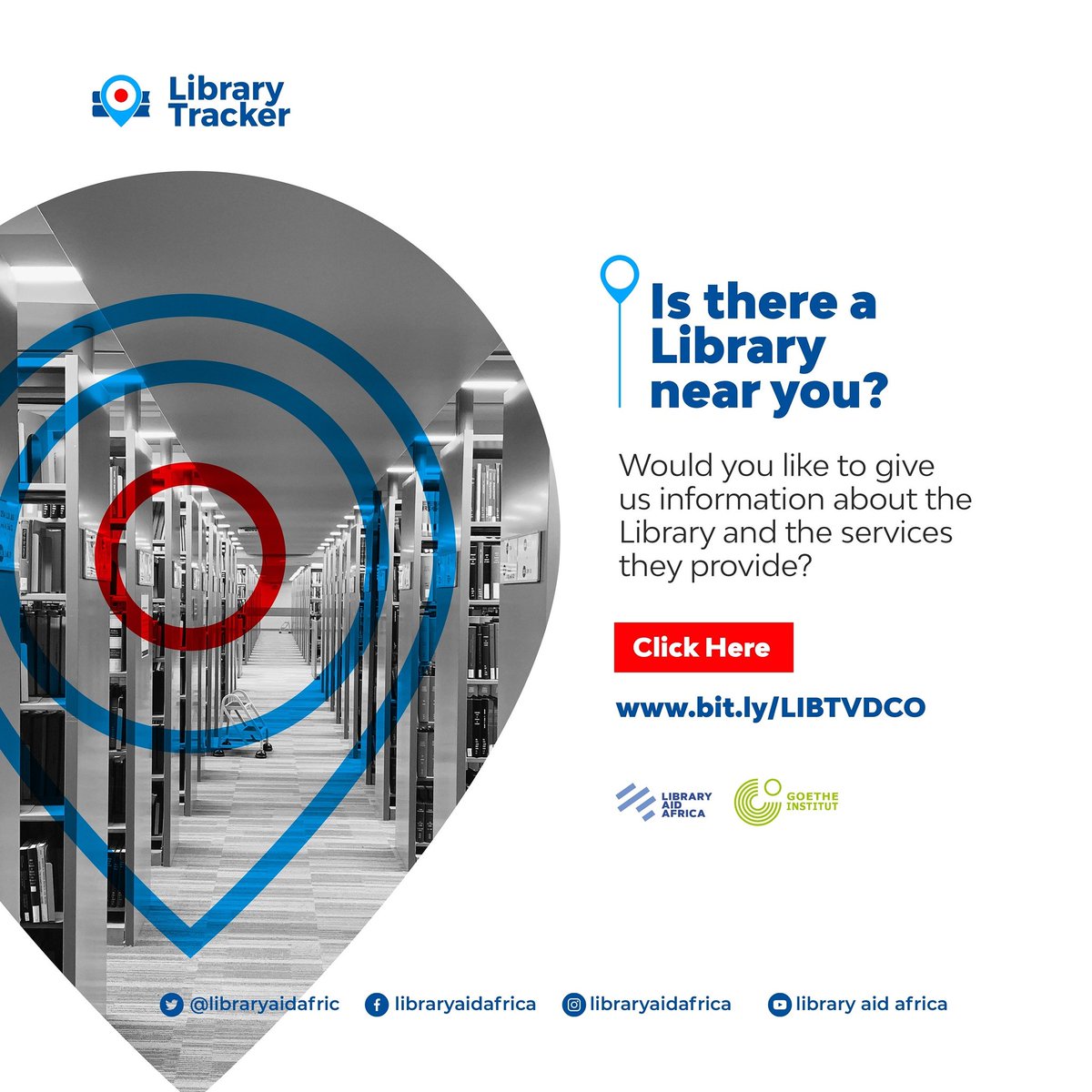 libraryaidafric's tweet photo. Is there a Library near you?  

Would you like to give us information about the Library and the services they provide?

Sign up here 👉🏾 https://t.co/9tpk0WPnQP

#LibraryTracker https://t.co/Ybrhb8bx6r