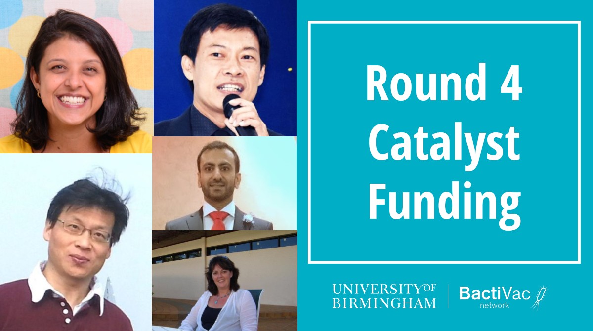 BactiVac's tweet photo. Congratulations to all @BactiVac Pump-Priming Round 4 Awardees: Tatiana de Castro Abreu Pinto,  Nopadon Pirarat, Qibo Zhang, @DrImranSaleem1 and  @SeanetteWilson  . #BactiVacFunding. https://t.co/PR8JTBMHjD https://t.co/uYSOjMrkGG