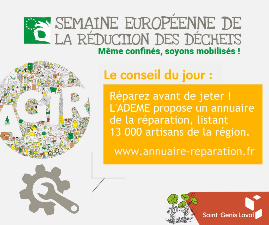 st_genis_laval's tweet photo. #SERD2020 | Conseil n°3 : Réparez vos objets ! 🔧⚙️

Prolonger la durée de vie d'un objet est un bon moyen de réduire ses déchets. 

Pour vous aider dans cette tâche, l'@ademe a mis en place un annuaire des artisans réparateurs : 
➡️https://t.co/DLZSsrv8lI https://t.co/fgbKpEvHx4