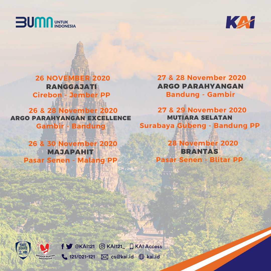 Jadwal perjalanan KA tambahan selama November 2020