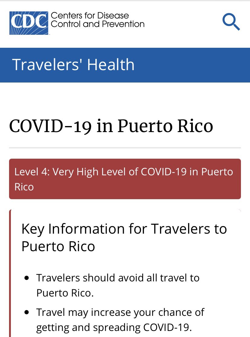 philipescoriaza's tweet photo. @CDCgov advises not to travel to #puertorico due to #veryhighlevel of #covid19 https://t.co/Wl1aLADrvt