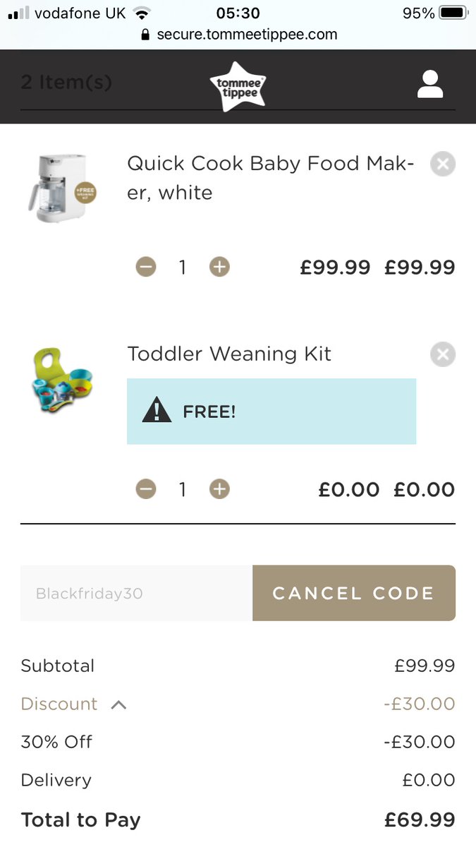 gemx_gemma's tweet photo. @tommeetippee_UK really annoyed that your Black Friday deals are clearly a bit of scam 😣 last Monday 16/11 Quick Cook Baby Food Maker was £69.99 now today it’s £99.99! Seems naughty! https://t.co/0mZEtKgEC2