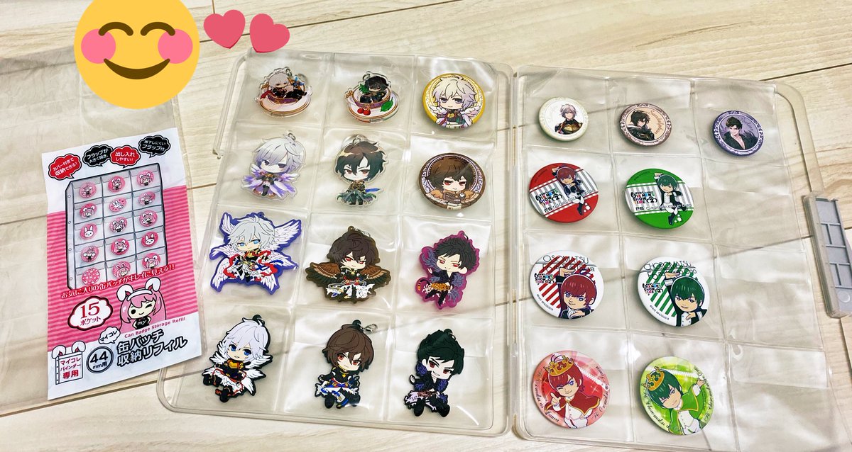 サケ 次は9 19 11 7 グッズは見やすいようにしまっておきたいオタクなのでセリアの缶バッジリフィルにラバストとか 缶バッジ入れてファイルケースにしまってますけどこれはなかなか良いです