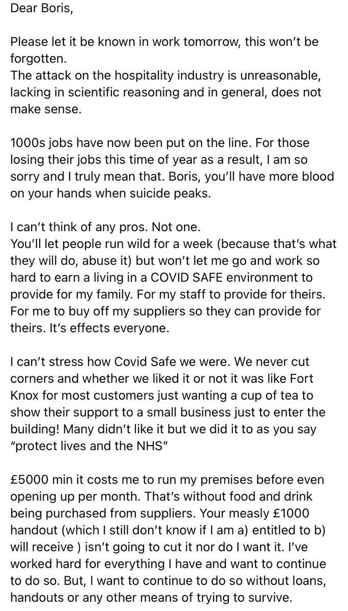 AmyWalsh1306's tweet photo. I am part of the hospitality industry. @BorisJohnson @RishiSunak please read this. Please listen. Please act accordingly. This is my experience, my views. Help us to help save the economy. #saveourpubs #savehospitality #letusopen #wearecovidsafe #Covid19UK https://t.co/zGiGnmTPLc