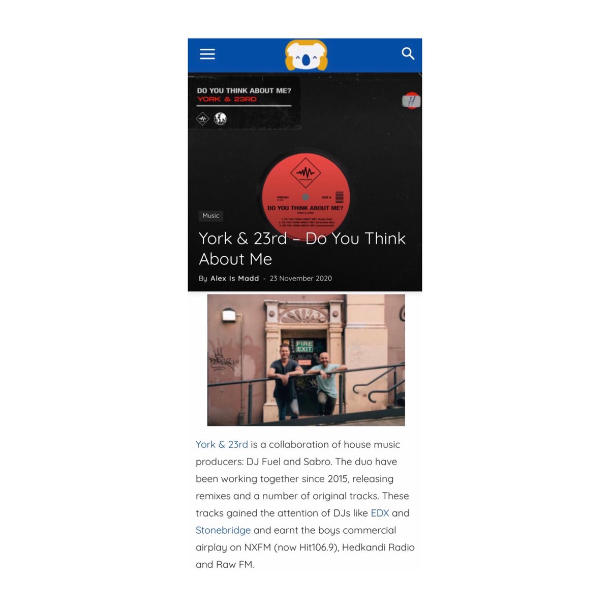 Thanks <a href="/ozclubbers/">OzClubbers</a> for the support! #DoYouThinkAboutMe <a href="/yorkand23rd/">York and 23rd</a> is out across all platforms now via <a href="/PumpingRecords/">Pumping Records</a> 🇦🇺🎶♥️
Read Here: ozclubbers.com.au/20201123/york-…