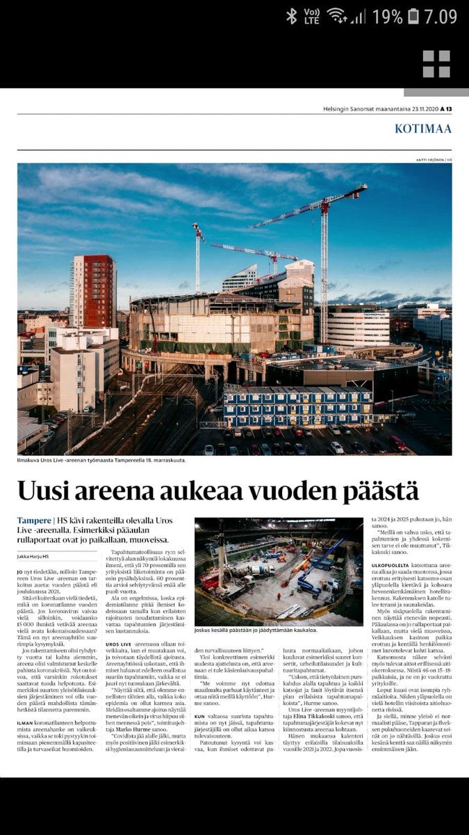 MarkoHurme's tweet photo. Monipuolisia ja mielenkiintoisia tapahtumia. Areena tulee olemaan nähtävyys jo itsessään. Kiitos HS vierailusta ⁦@uros_live⁩ ⁦@Tamperekaupunki⁩ https://t.co/8ZkfYsKSxJ