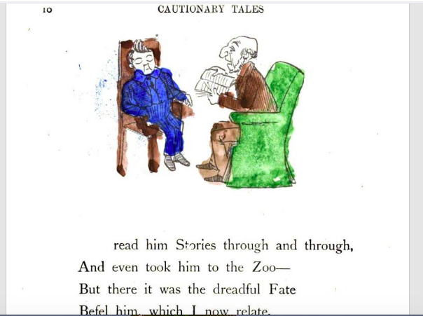Miranda93999798's tweet photo. My link for Cautionary Tales for Children was acting up so I searched for the pdf myself. In my search, I stumbled upon a Google Books edition where some of the illustrations seem to be painted with watercolors. #604D https://t.co/Rd0eoABBGt
