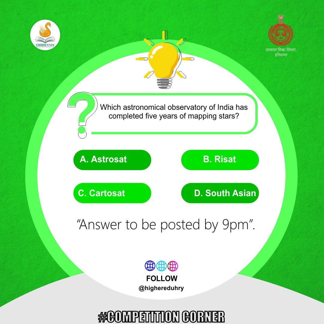 highereduHRY's tweet photo. #CompetitionCorner
Question of the day!
Comment down your answers below.
Stay tuned! The correct answer shall be revealed @ 9pm

आज का सवाल!
अपने जवाब हमें कमेंट करके बताएं। सही जवाब शाम 9 बजे बताया जाएगा। https://t.co/qZU1nMoPaM