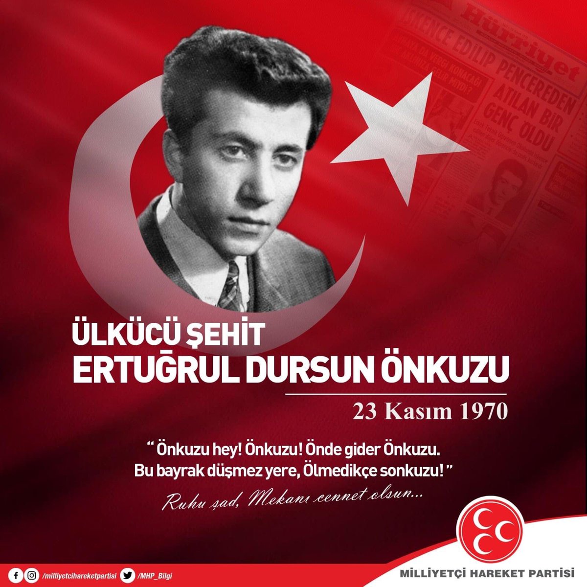 Ülkücü Şehit Ertuğrul Dursun ÖNKUZU

"Önkuzu hey! Önkuzu! Önde gider Önkuzu.
Bu bayrak düşmez yere, Ölmedikçe sonkuzu!"
Ruhu şad, mekanı cennet olsun...