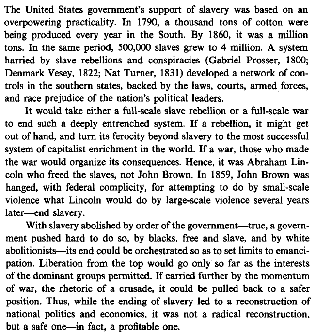 abe lincoln trending, so here's howard zinn explaining how he only went over to abolishing slavery when pushed to do so by radical abolitionists from below, and he ensured that it was done in a safe, "moderate" way to limit the scope of emancipation
