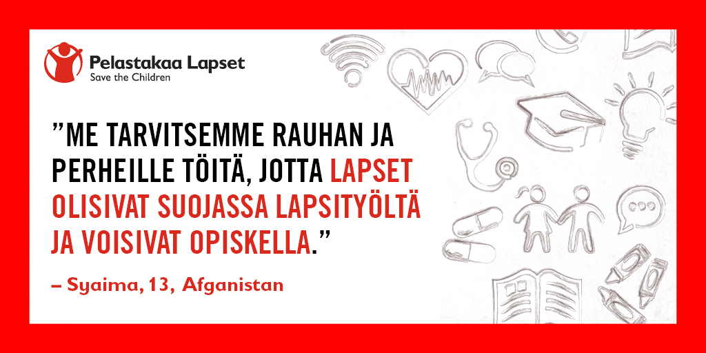 Viime vuotisen tutkimuksemme mukaan yli puolet Afganistanin lapsista tunsi olonsa turvattomaksi koulumatkalla. Maan hallituksen ja lahjoittajayhteisön on asetettava koulutus etusijalle, jotta lapsilla olisi valoisa tulevaisuus. #2020AfghanistanConference
➡pelastakaalapset.fi/uutiset/afgani…