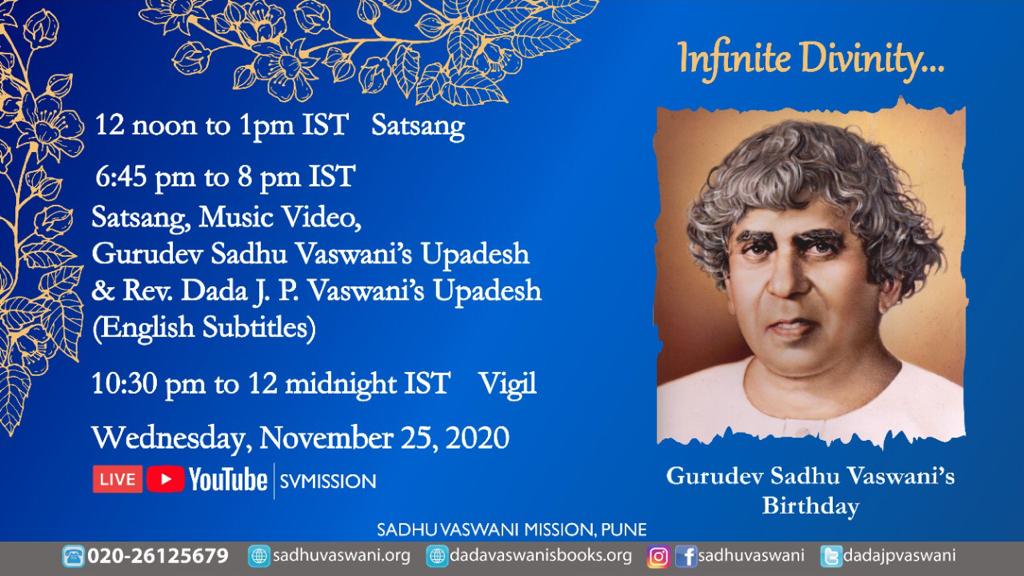 RdNational's tweet photo. On the occasion of Gurudev Sadhu Vaswani's birthday, a spiritual delight, 'Satsang' is organized by Sadhu Vaswani Mission, Pune for three days. 
Do join the programs on YouTube platform at 6.45 pm. 
.
.
.
#RDNC #RDNational #bestcollege #HSNC #college #memories #collegelife https://t.co/ex8gMlDgtk