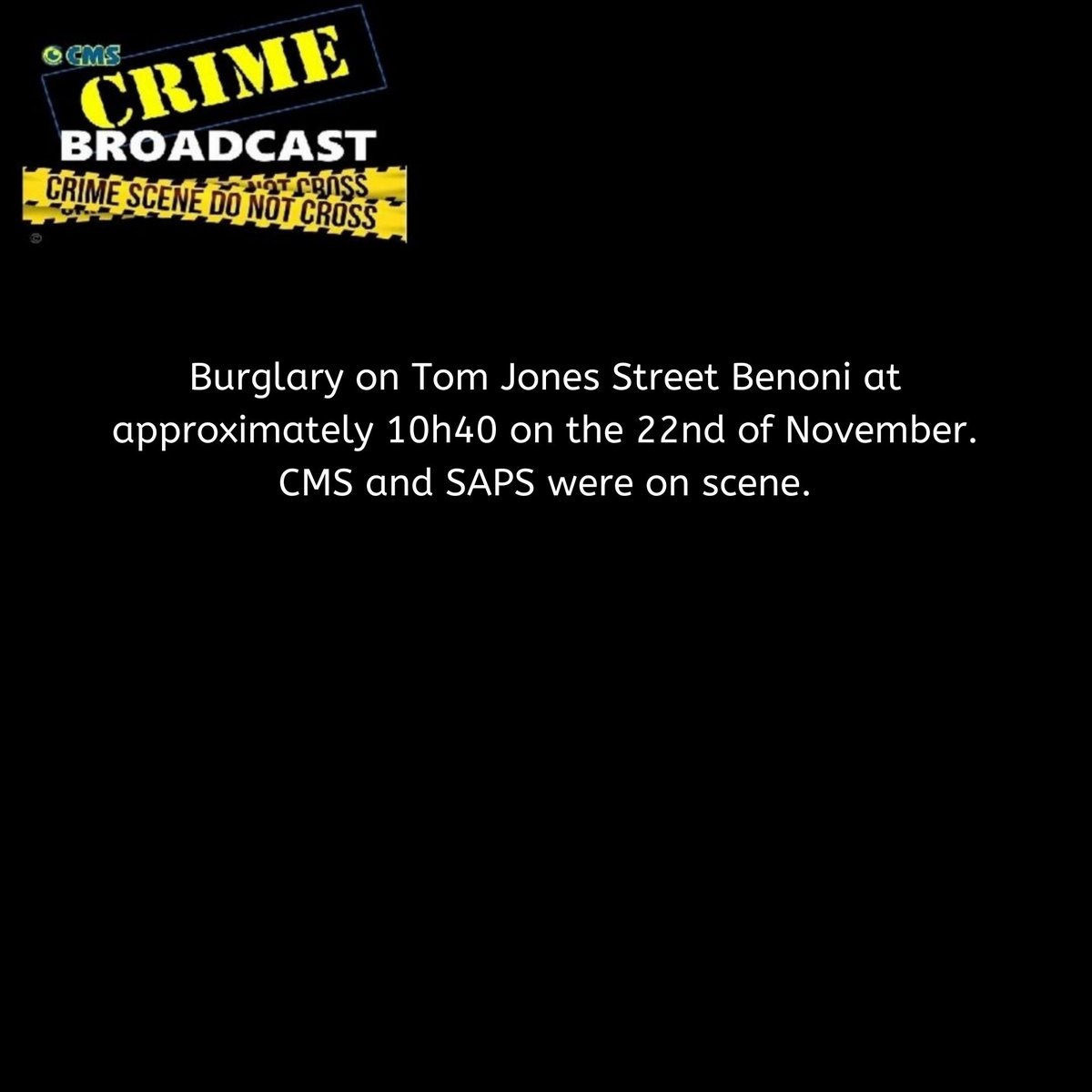 proudlycms's tweet photo. Crimebroadcast 2020-11-23
#CommunityRules #Safety 
#proudlycms #Patrolling #Precincts #Ekurhuleni #Reaction #Closures #CommunityMonitoringServices https://t.co/XJiVGt3rGK