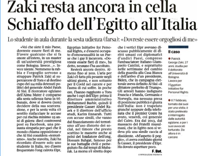 civati's tweet photo. Una pena infinita. #FreePatrick #PatrickZaki ⁦@Corriere⁩ https://t.co/79gCSEuuKw