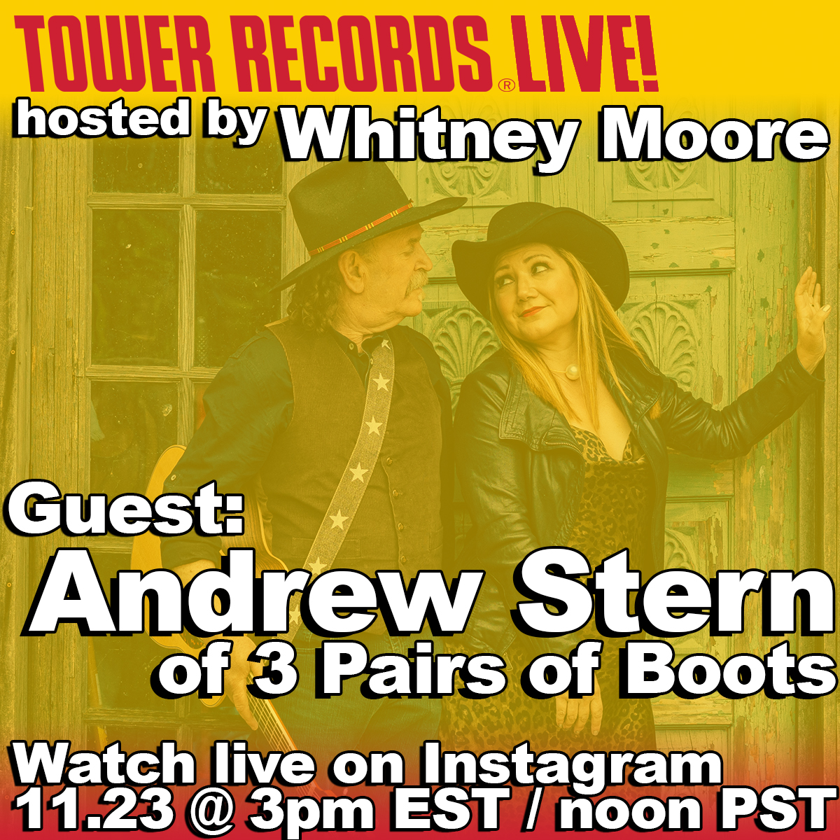 TowerRecords's tweet image. Today on #TowerRecordsLive, get to know @3PairsOfBoots! 👢 The duo joins us on Instagram: #OfficialTowerRecords at 12pm PST / 3pm EST to chat with host @TweetneyMoore about thier new album, #LongRider coming early 2021 🐎 #3PairsOfBoots #TowerRecords