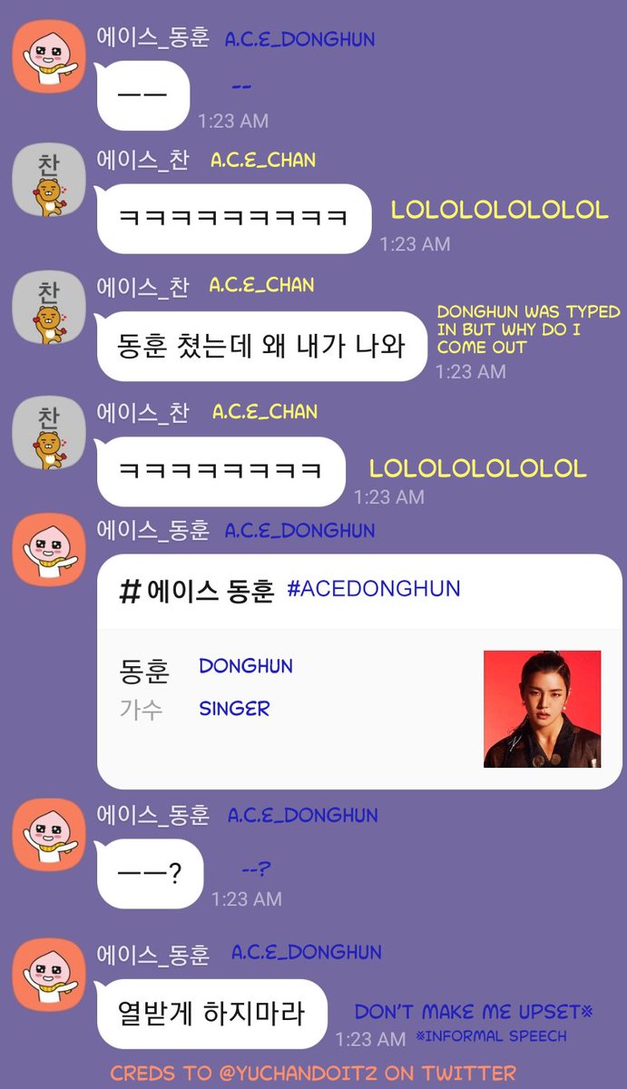 A Choice searched "ACEDONGHUN" but the search results showed Chan(?) & the rest of A.C.E He was NOT pleased. He searched himself & it came out correctly. He ended it w/..."Don't upset me" (he didn't even use formal speech lol) How DARE the image results not show LDH tsk