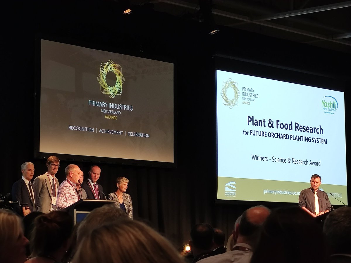 The night's first award winner! Congrats to <a href="/plantandfood/">Plant & Food Research</a> winners of the Science and Research award. #pinz2020